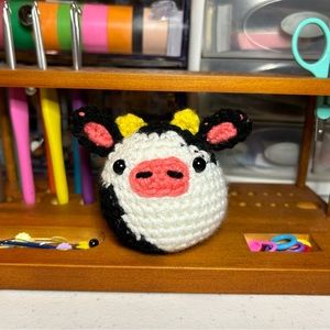 Mini classic black and white cow small crochet toy handmade stuffed toy gift